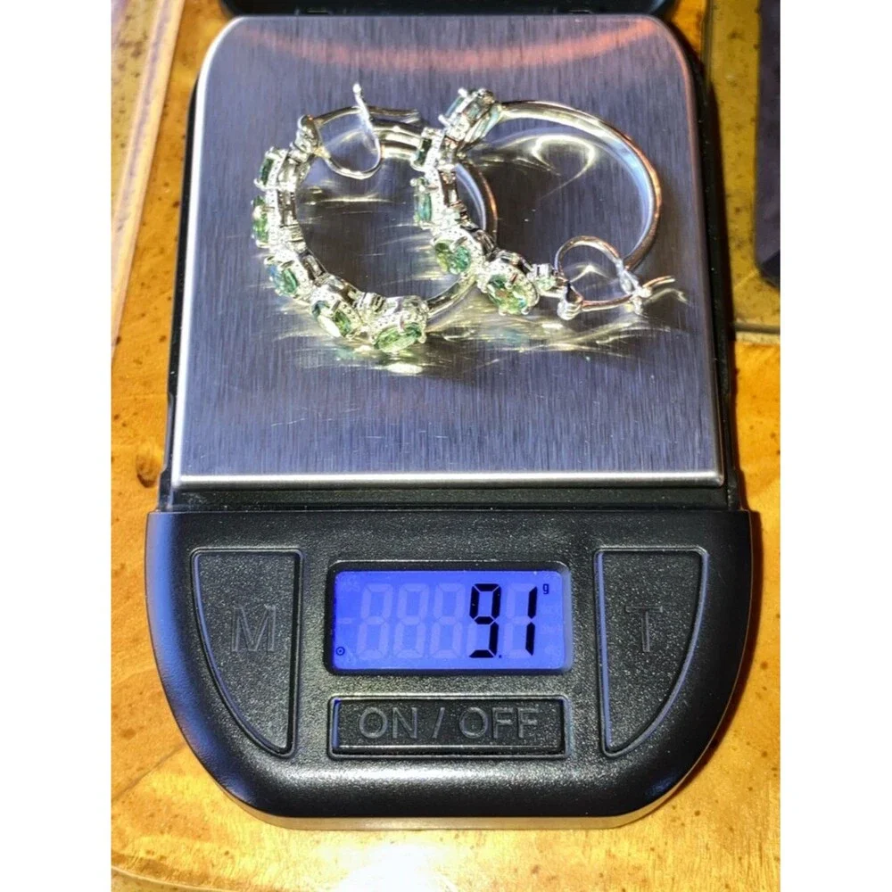 Natural Green Apatite Sterling Silver Hoop Earrings